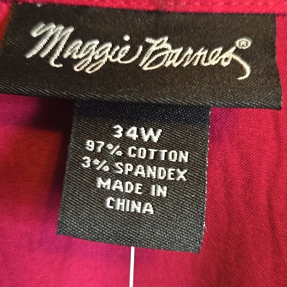 Maggie Barnes-Burgundy, collared, button down front, 3/4 sleeved top. Sz 34 NWT. - Picture 4 of 12